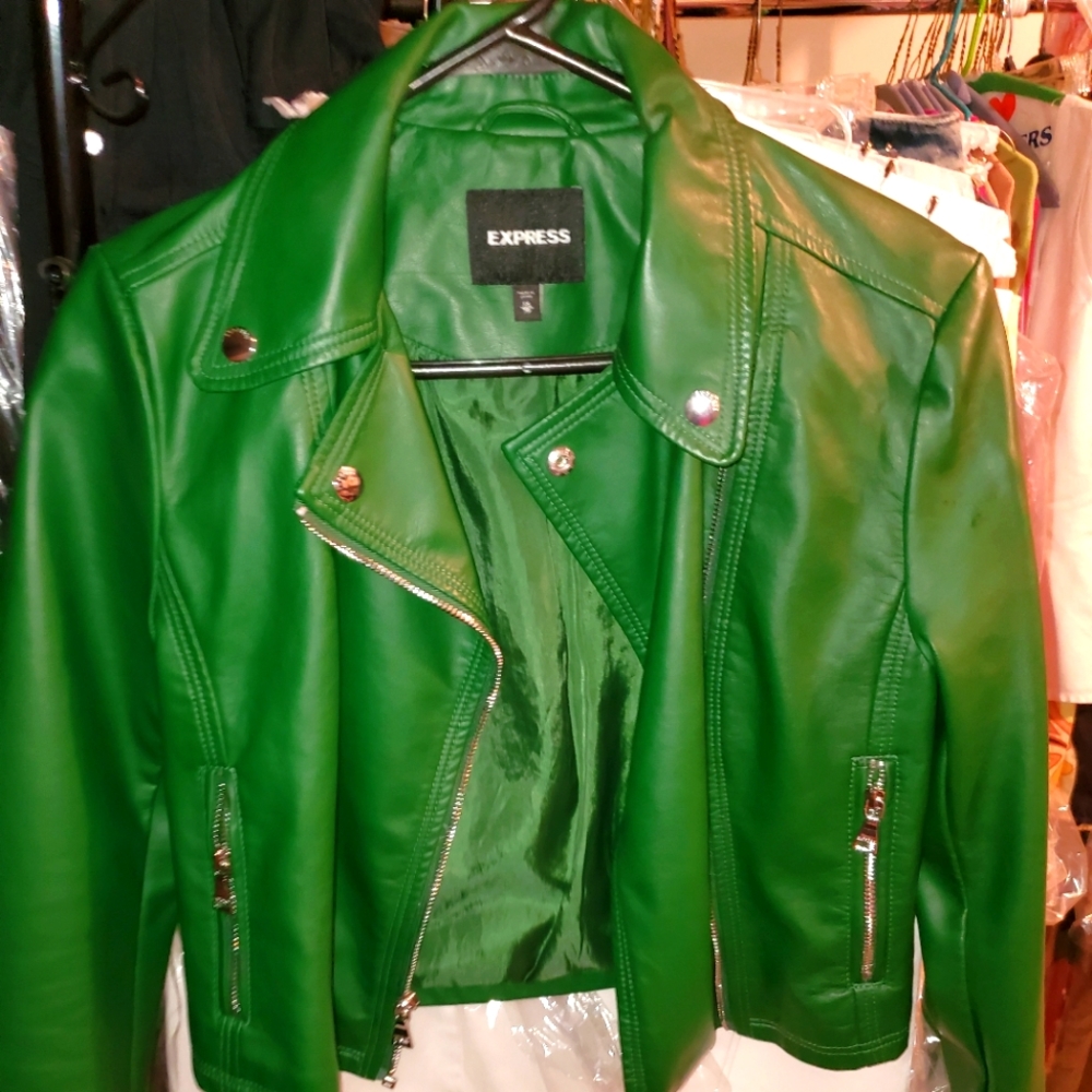 Green Motor Bike Faux Leather Jacket